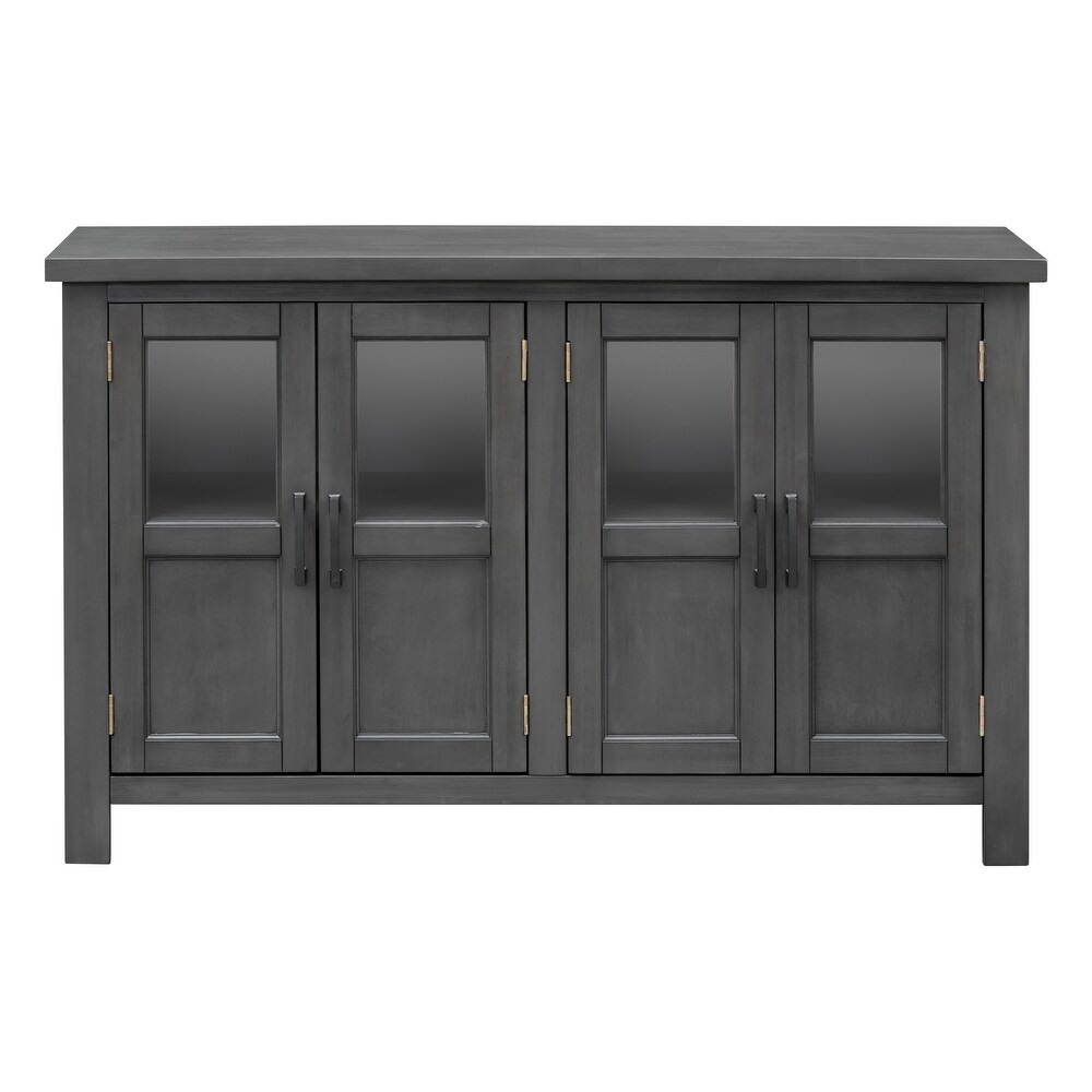 Featured Four Door Storage Cabinet Sideboard with Adjustable Shelf and Metal Handles  Tempering Glass