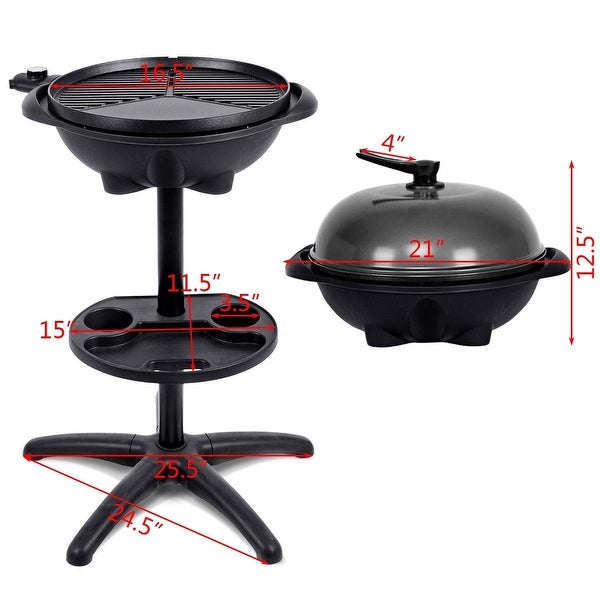 1350 W Outdoor Electric BBQ Grill with Removable Stand - 24.8