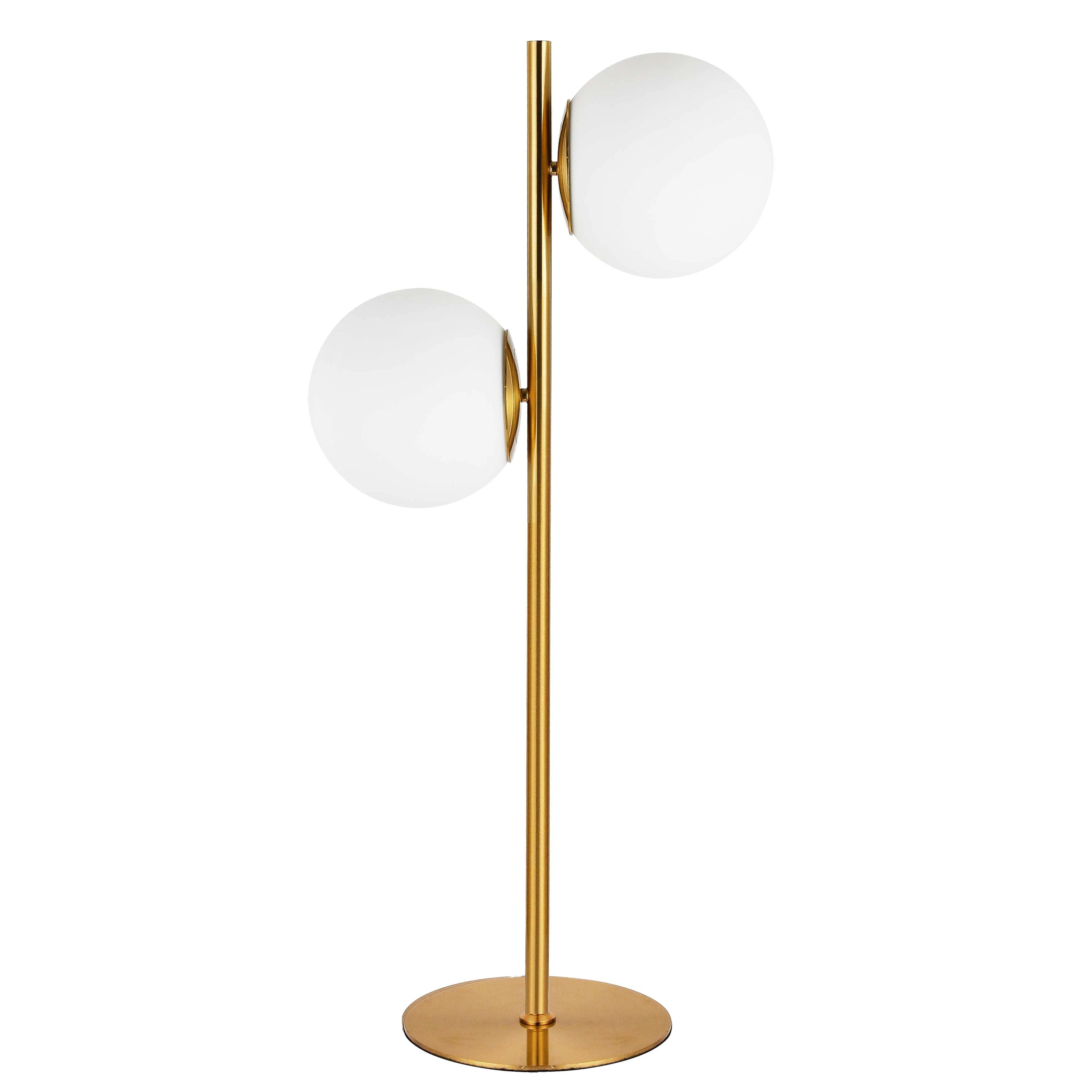 Dainolite Folgar Modern and Contemporary 2 Light Incandescent Table Lamp， Aged Brass w/ White Glass