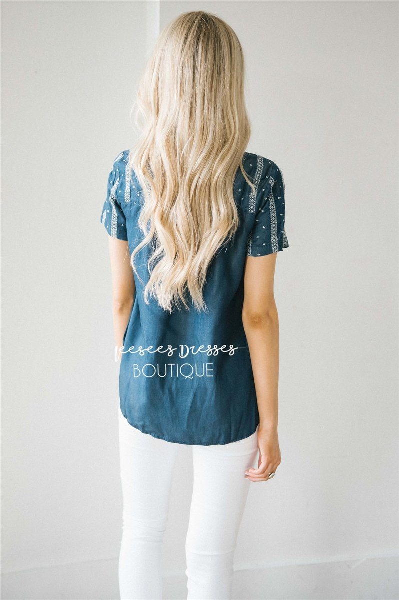 Embroidered Chambray Top