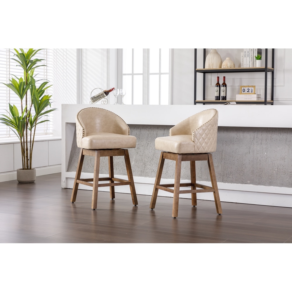 Upholstered PU Leather Swivel Barstool with Footrest  Set of 2