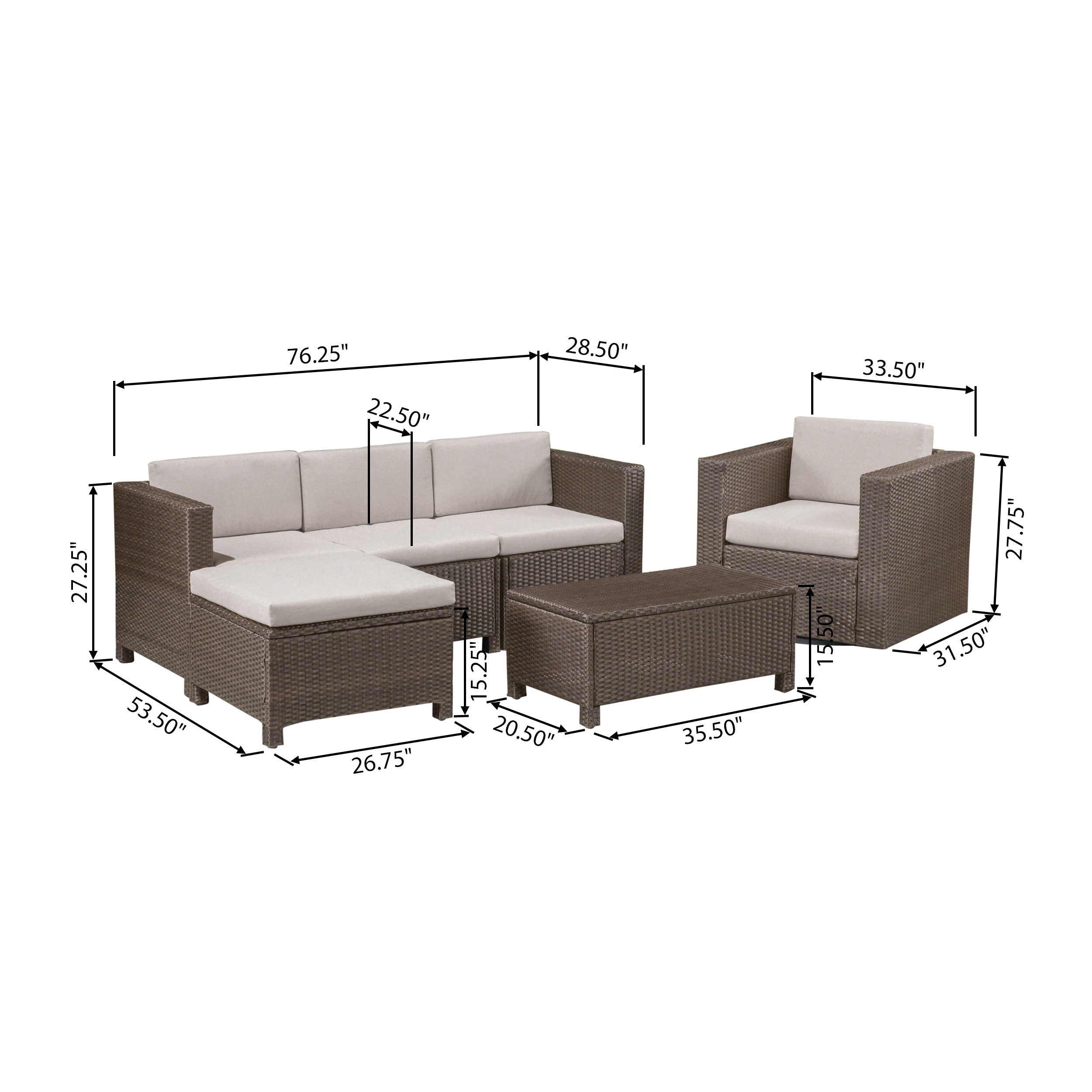 Tanner Outdoor 4 Seater Wicker L-Shaped Sectional Sofa Set with Cushions