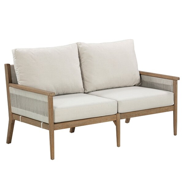 Kayden Bohemian Wood Loveseat Sofa with Removable Cushion Covers and Solid Acacia Wood Frame