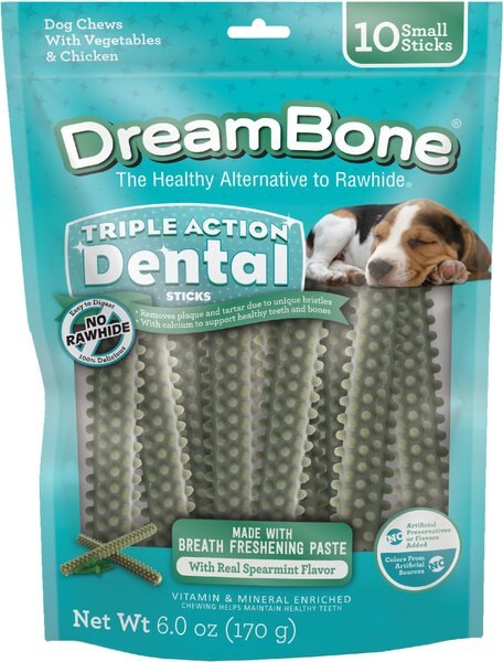 DreamBone Triple Action Dental Sticks Kelp for Small and Medium Sized Dogs， 6-oz bag， 10 count