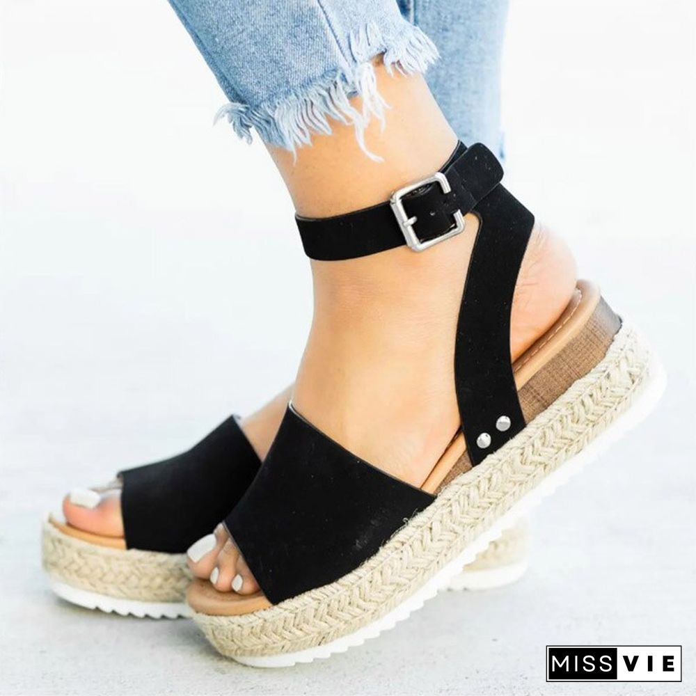 Women Sandals Soft Leather Wedges Shoes Women Espadrilles Platform Sandals Female 4cm High Heels Sandals Summer Chaussures Femme