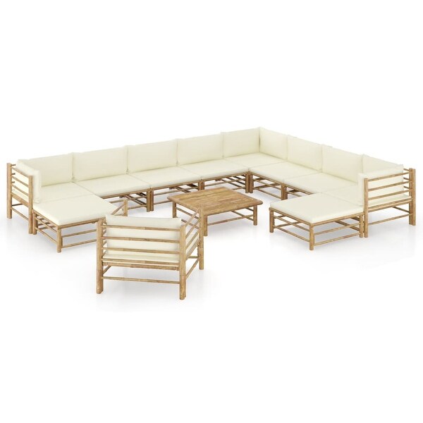 12 Piece Patio Lounge Set with Cream White Cushions Bamboo - Overstock - 36225940