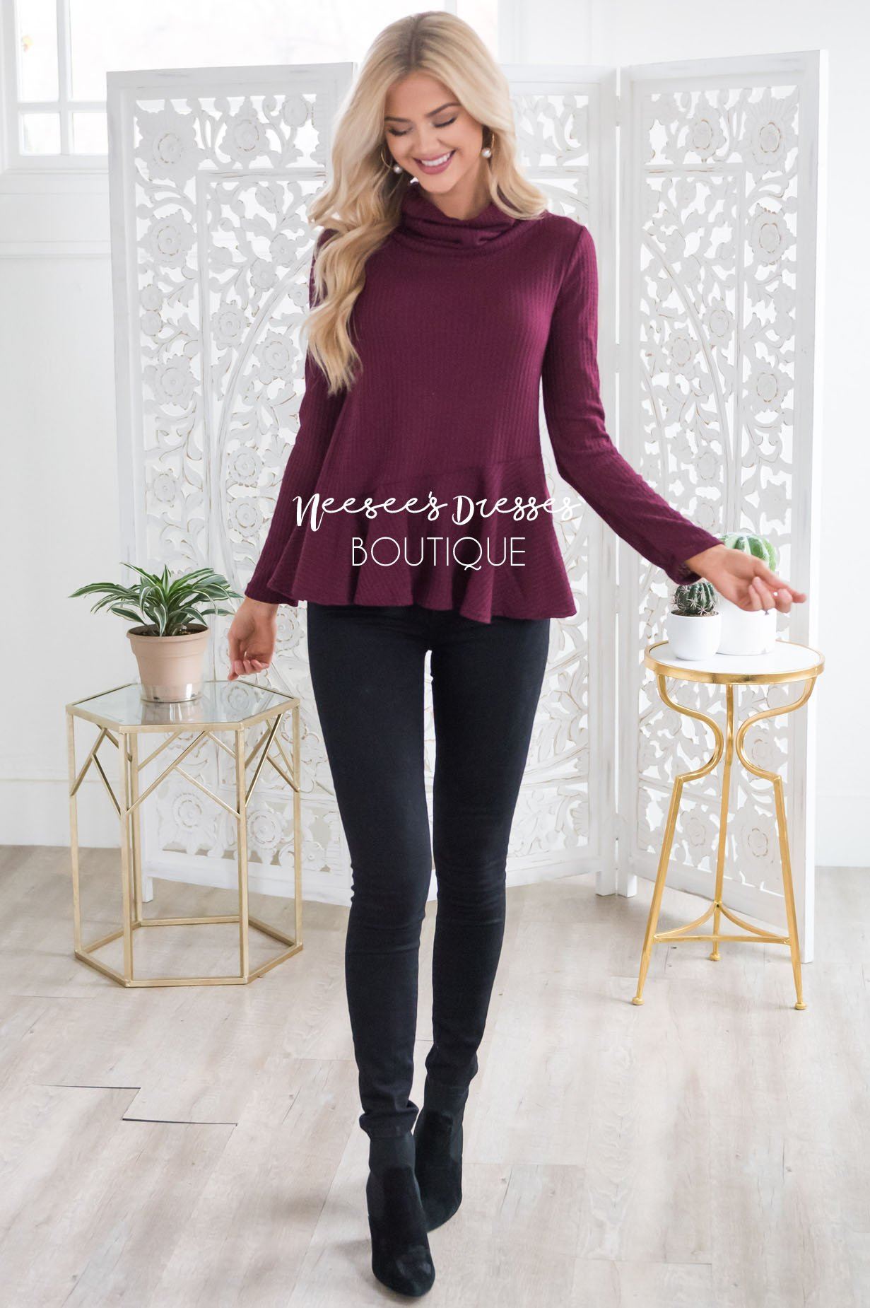 Winter Wishes Cowl Neck Peplum Top