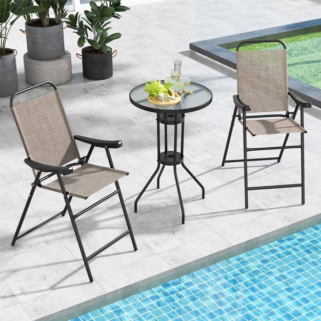 Tangkula 4 Pcs Patio Bar Chair Folding Bar Height Metal Frame W Footrest Garden Brown