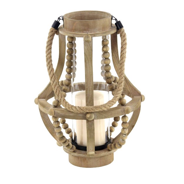 X 10 quot Rustic Wood glass Candle Holder With Rope Handle Beige Olivia amp May