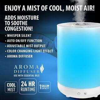 Bell + Howell 1 Gal. Capacity Ultrasonic Color Changing Top Fill Humidifier with Cool Mist and Aroma Diffuser 7105