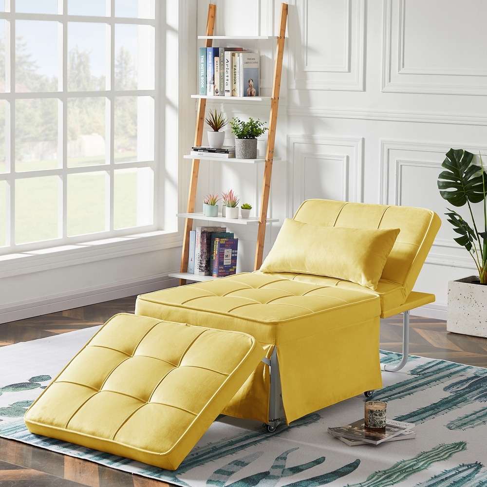 Velvet Sofa Bed  Convertible Chair 4 in 1 Multi Function Folding Ottoman Sleeper with Adjustable Backrest for Small Spaces