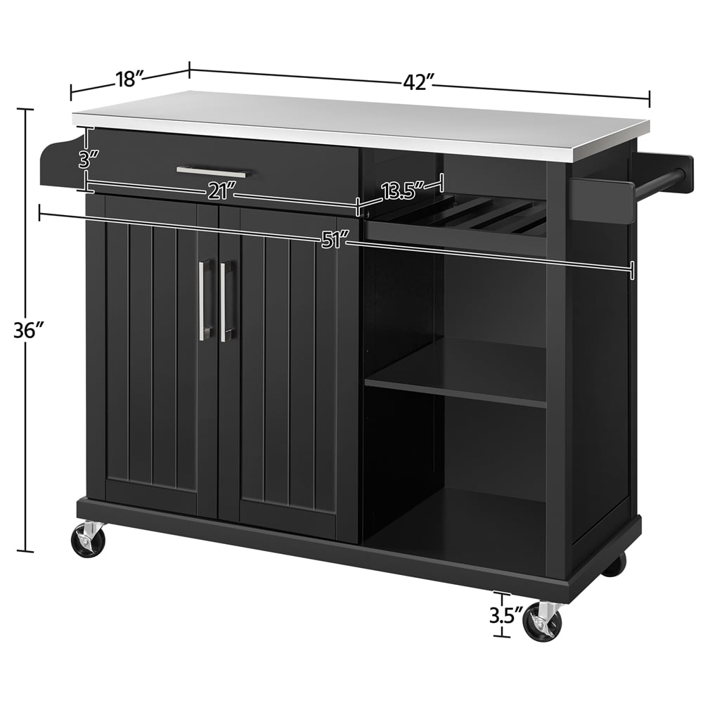 Topeakmart Kitchen Island Cart on Wheels with Stainless Steel Top， Black