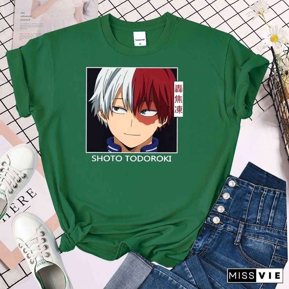 My Hero Academia Shoto Todoroki Print Woman Tshirt Summer Fashsion O-neck Tops HipHop Manga ShortSleeve Women'sTShirts