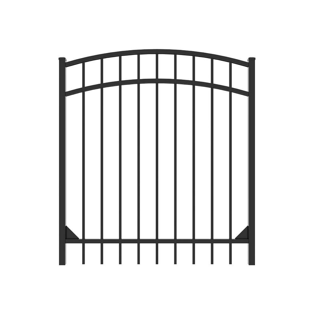 FORTRESS Athens 4 ft. W x 4 ft. H Gloss Black Aluminum Metal Flat Top Design Fence Arched Walk Gate 413480446M