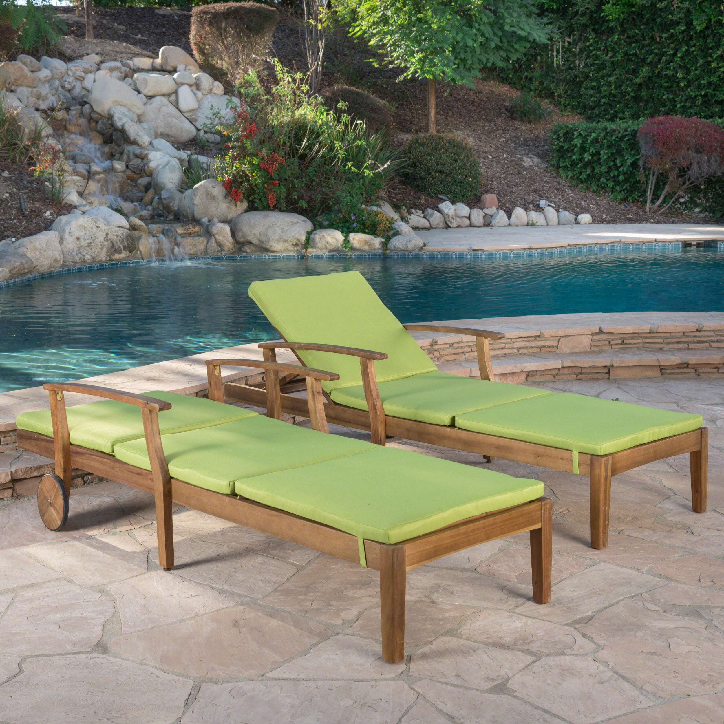 Daisy Outdoor Teak Finish Chaise Lounge with Water Resistant Cushion