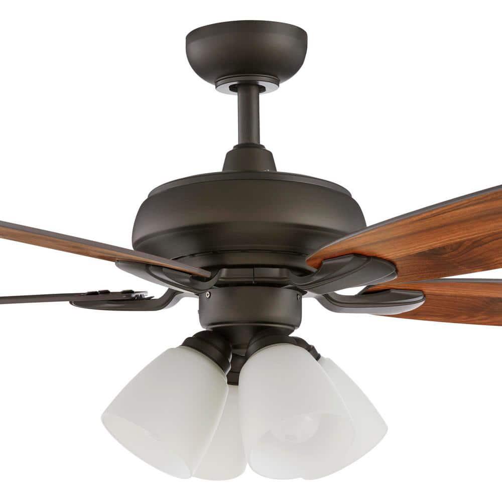 Hampton Bay Hollis 52 in Indoor LED Bronze Downrod Ceiling Fan with 5 QuickInstall Reversible Blades Light Kit and Remote Control