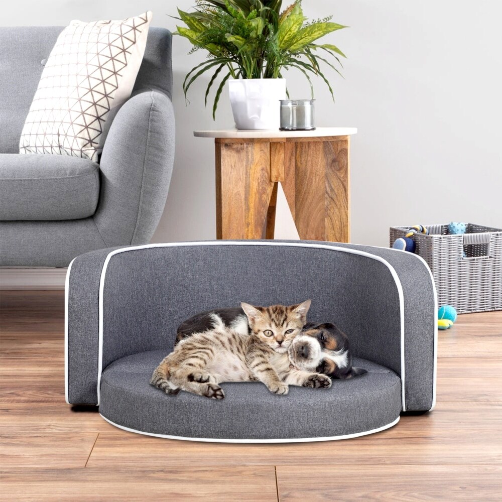 Brown Round Curved Appearance Pet Sofa with Cushion