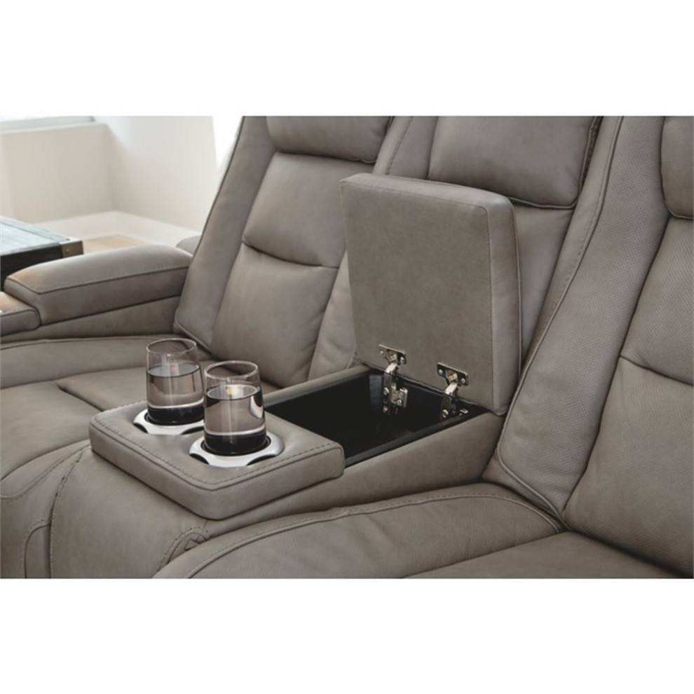 Bowery Hill Contemporary Leather Power Reclining Loveseat in Gray Finish   Contemporary   Loveseats   by Homesquare  Houzz