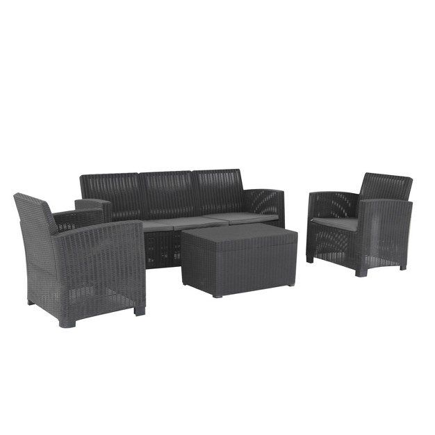 Alta 4pc All Weather Faux Rattan Seating Set With Cushions Black Dukap