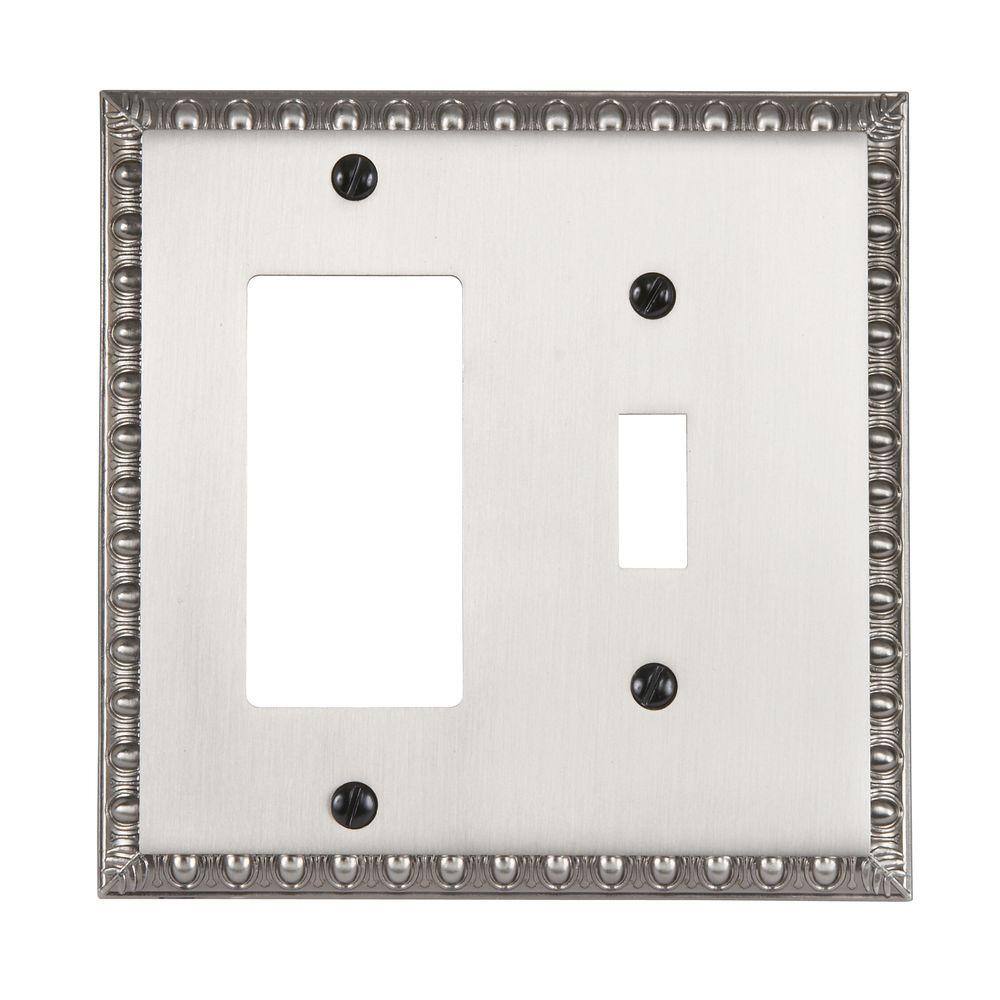 AMERELLE Antiquity 2 Gang 1-Toggle and 1-Rocker Metal Wall Plate - Antique Nickel 90TRAN