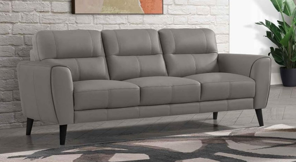 Elegant Sofa  Leather Upholstery With Padded Arms  ampStitched Back   Contemporary   Sofas   by Decor Love  Houzz