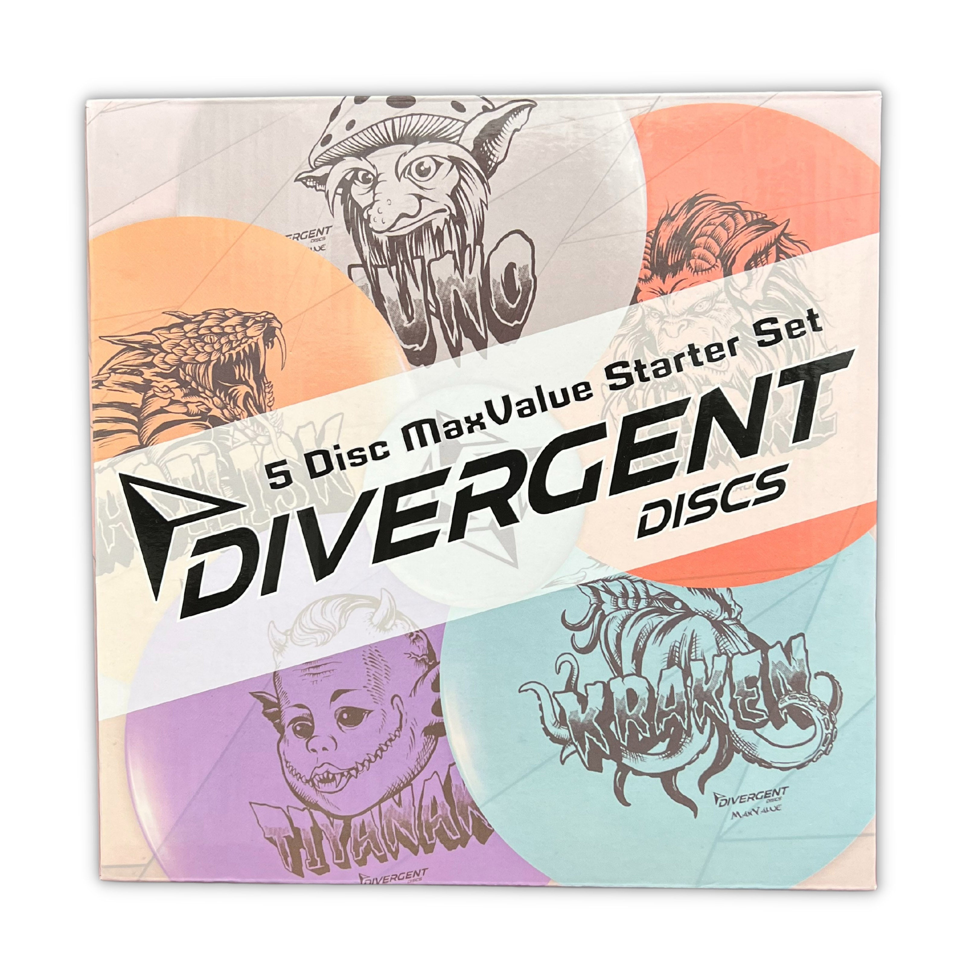 Divergent Discs 5-Disc Beginner Disc Golf Starter Set - Putter, Midrange Disc, 2 Fairway Driver Discs, Distance Disc Golf Driver, and Mini Disc for Disc Golf Beginners