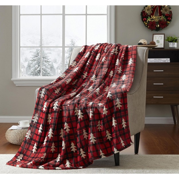 Kate Aurora Ultra Soft amp Plush Red And Black Christmas Plaid Tree Check Accent Throw Blanket 50 In W X 60 In L