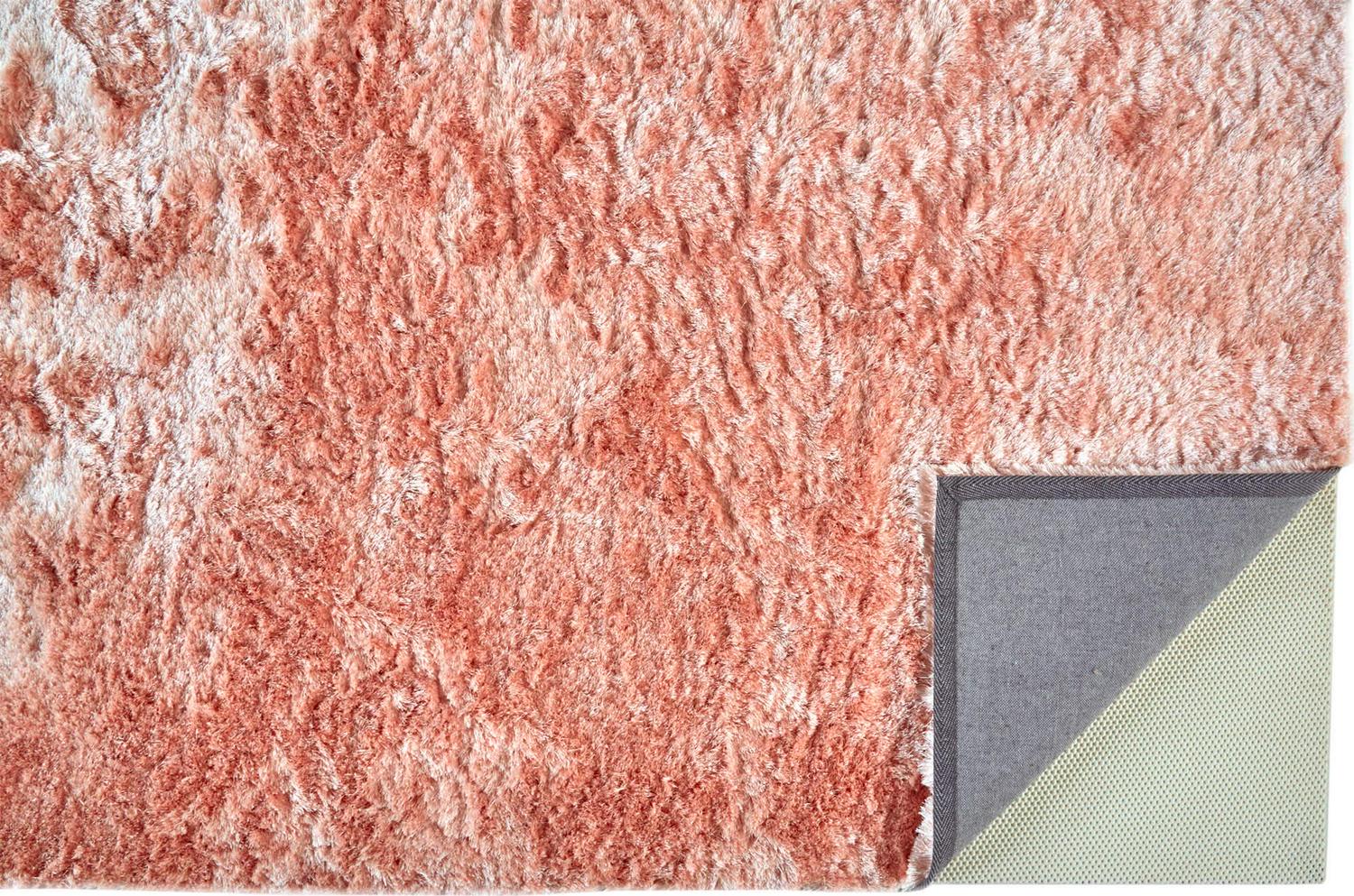 Freya Plush Shag Rug with Metallic Sheen， Salmon Pink， 2ft x 3ft-4in Accent Rug