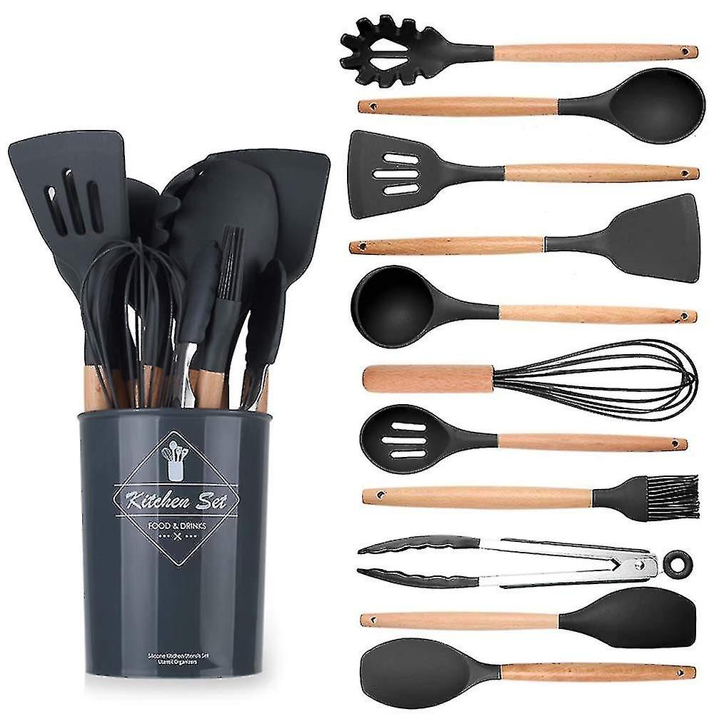 Kitchen Utensils Set， 12 Pcs Non-stick Silicone Cooking Kitchen Utensils Spatula Set With Holder， Co