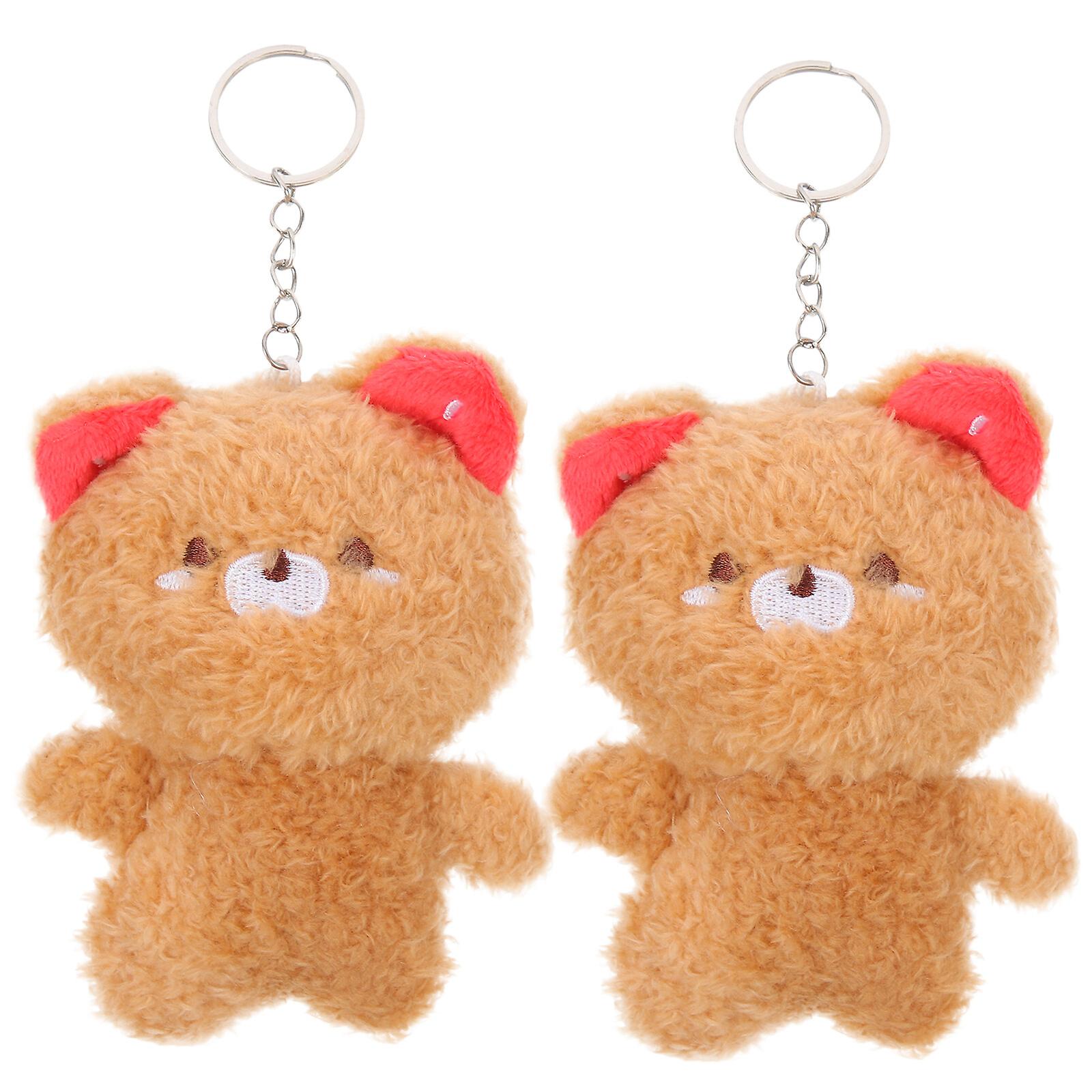 2pcs Plush Bear Doll Hanging Bear Doll Keyring Stuffed Animal Key Pendant Charm For Handbag