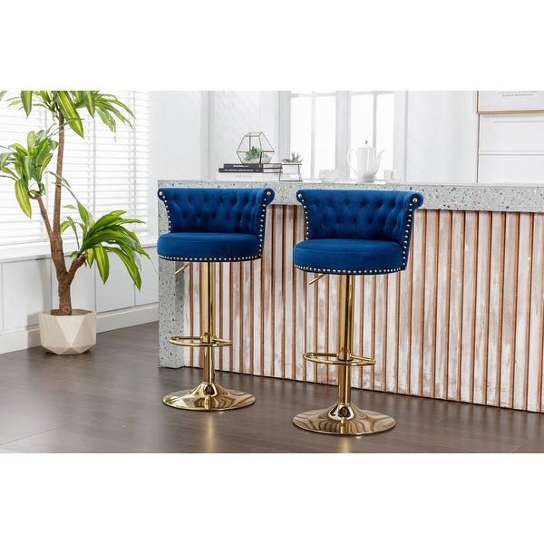 2Pcs Swivel Bar Stools Adjustable Counter Height Chairs with Footrest，Velvet fabric