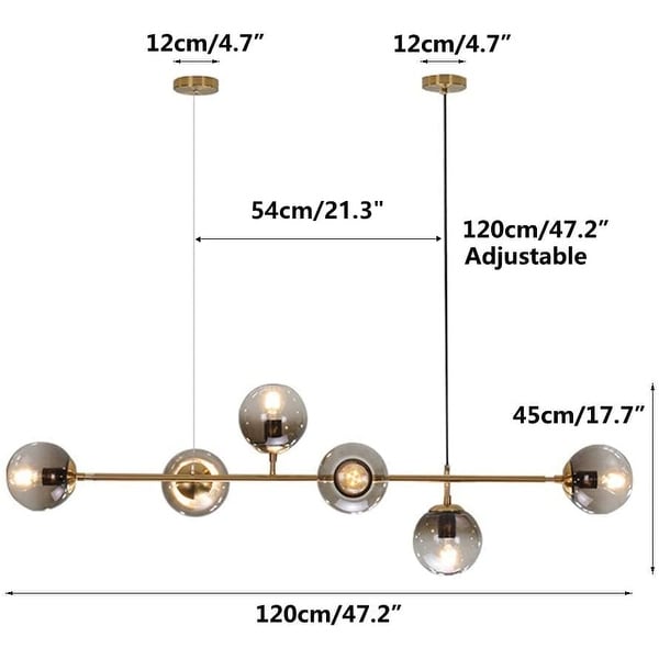 Lighting Modern Brass Chandelier Mid Century Gold Sputnik Pendant Light 6-Light Glass Globe Linear Chandelier Adjustable Kitchen