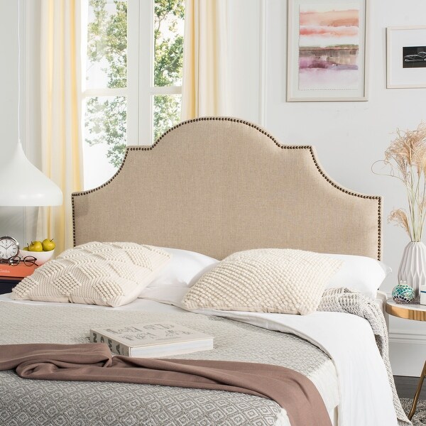 Safavieh Hallmar Hemp Linen Upholstered Arched Headboard - Brass Nailhead (Queen) - - 8306977