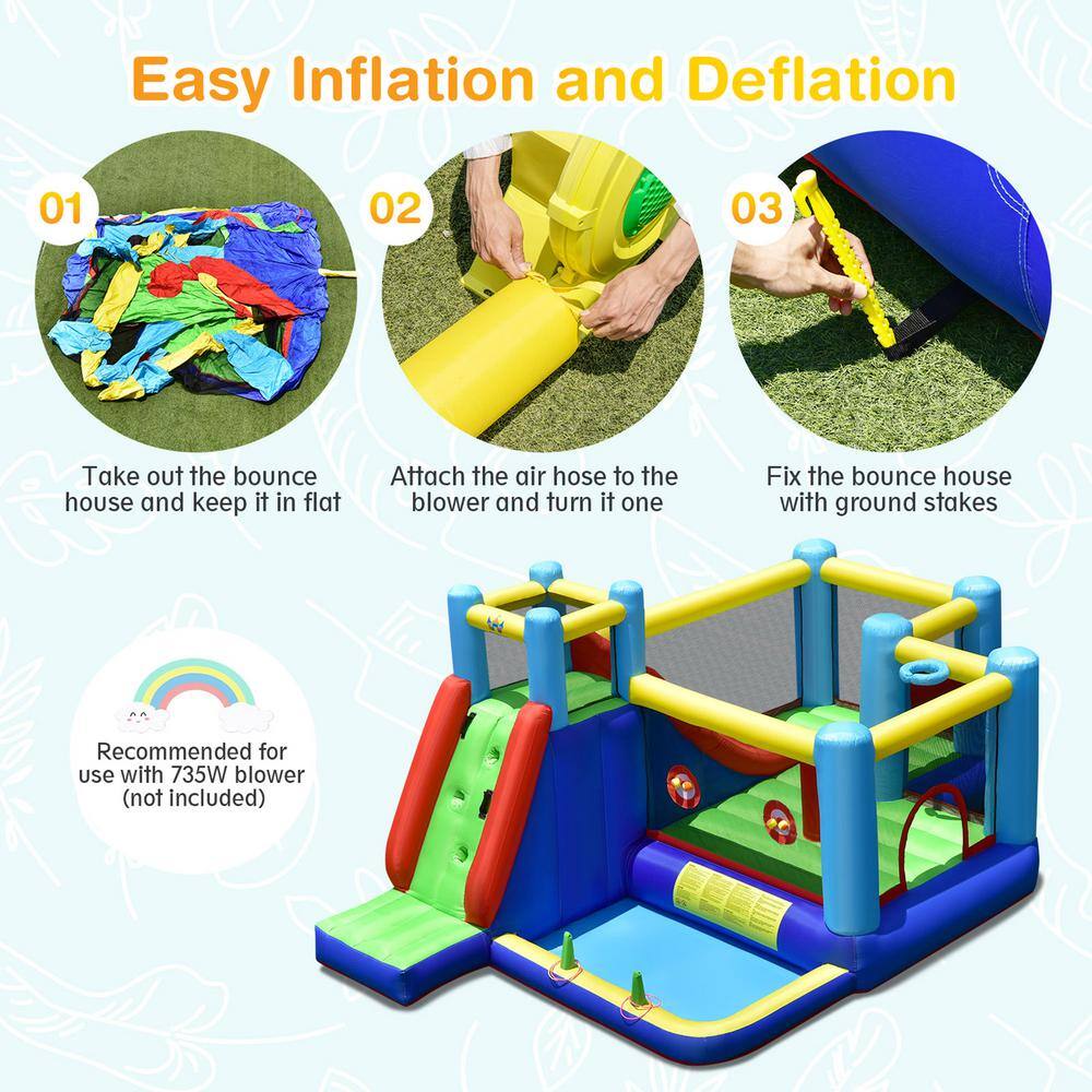 Gymax 8-in-1 Kids Inflatable Bounce House Bouncy Castle Indoor Outdoor Without Blower GYM09776