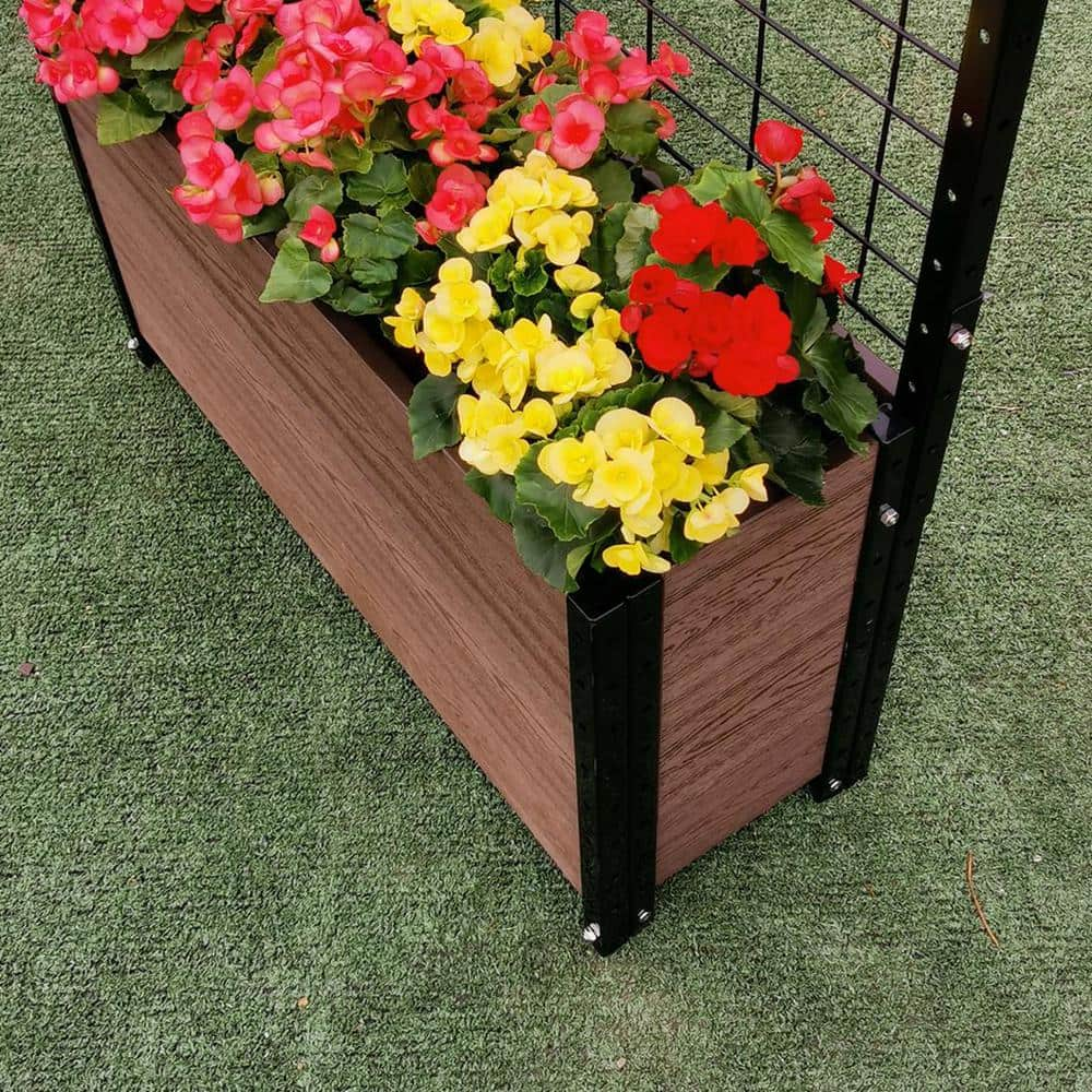 EverBloom Deep Trough Brown Composite Board and Steel Raised Planter with Trellis K2106