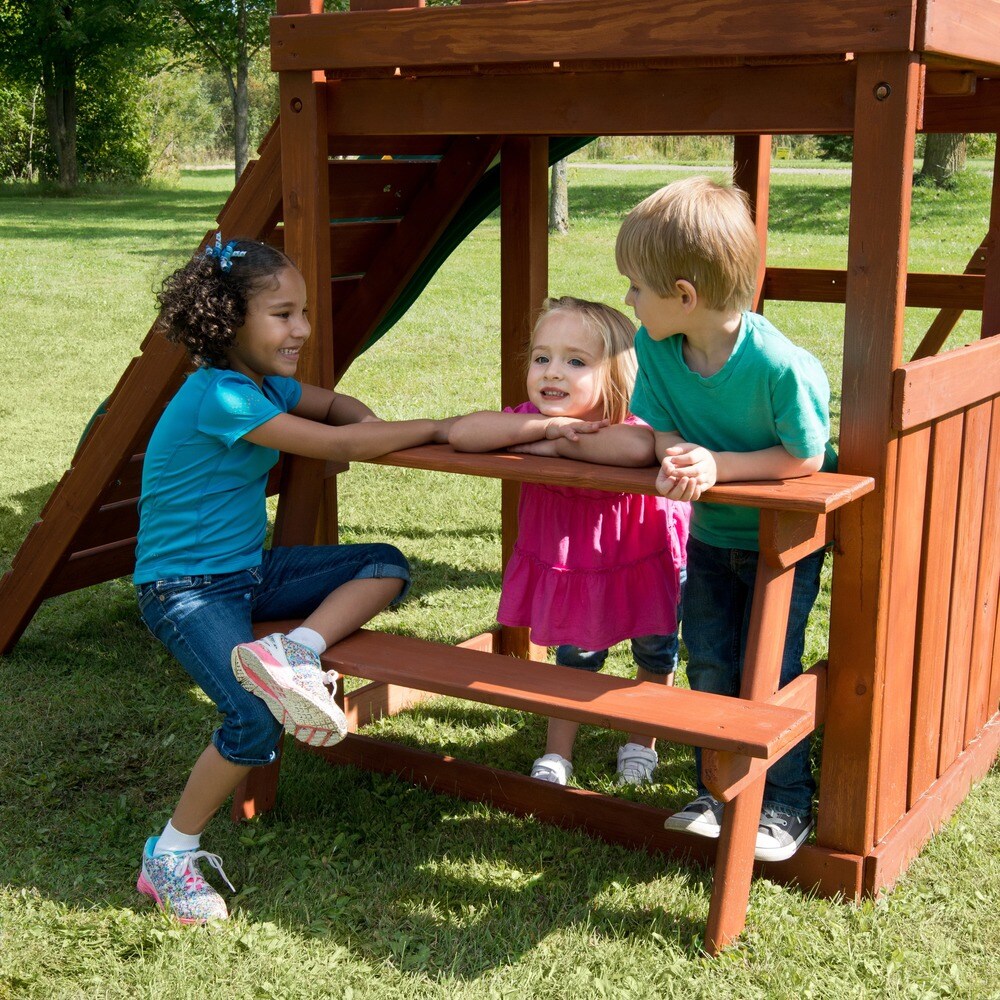 Swing N Slide Willows Peak Wood Swing Set w/ 2 Swings  Slide and Picnic Table