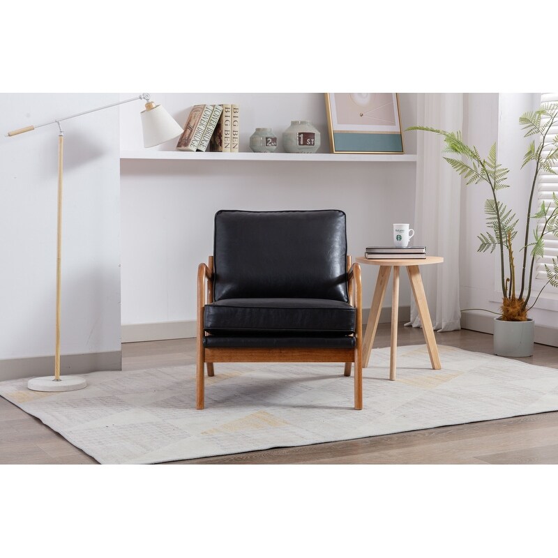 PU Leather Fabric Accent Chair Modern Lounge Armchair Reading Chairs Upholstered with Wood Frame and Cushions for Living Room