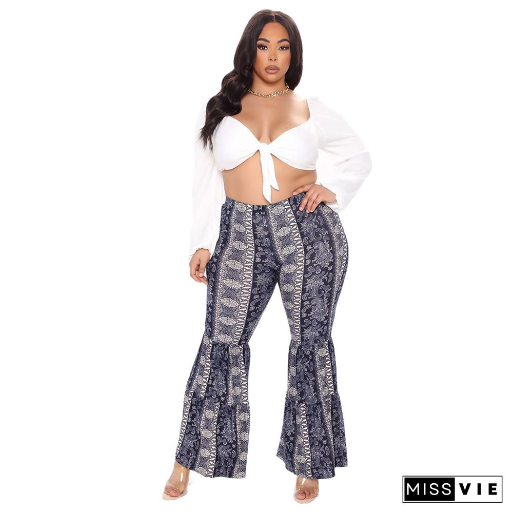 Boho Paisley Printed Plus Size Flare Pants