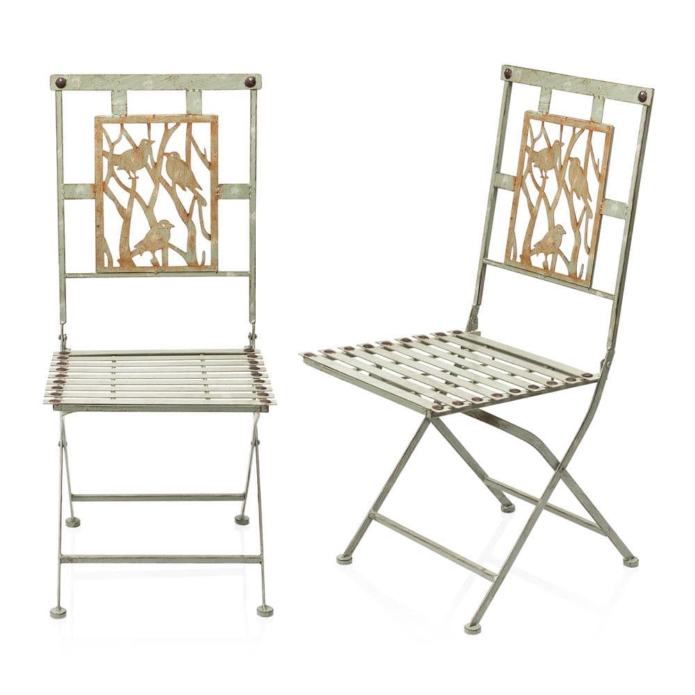 Alpine Corporation Indoor/Outdoor Bird Design 3-Piece Iron Bistro Set Folding Table and Chairs Patio Seating MOD102A