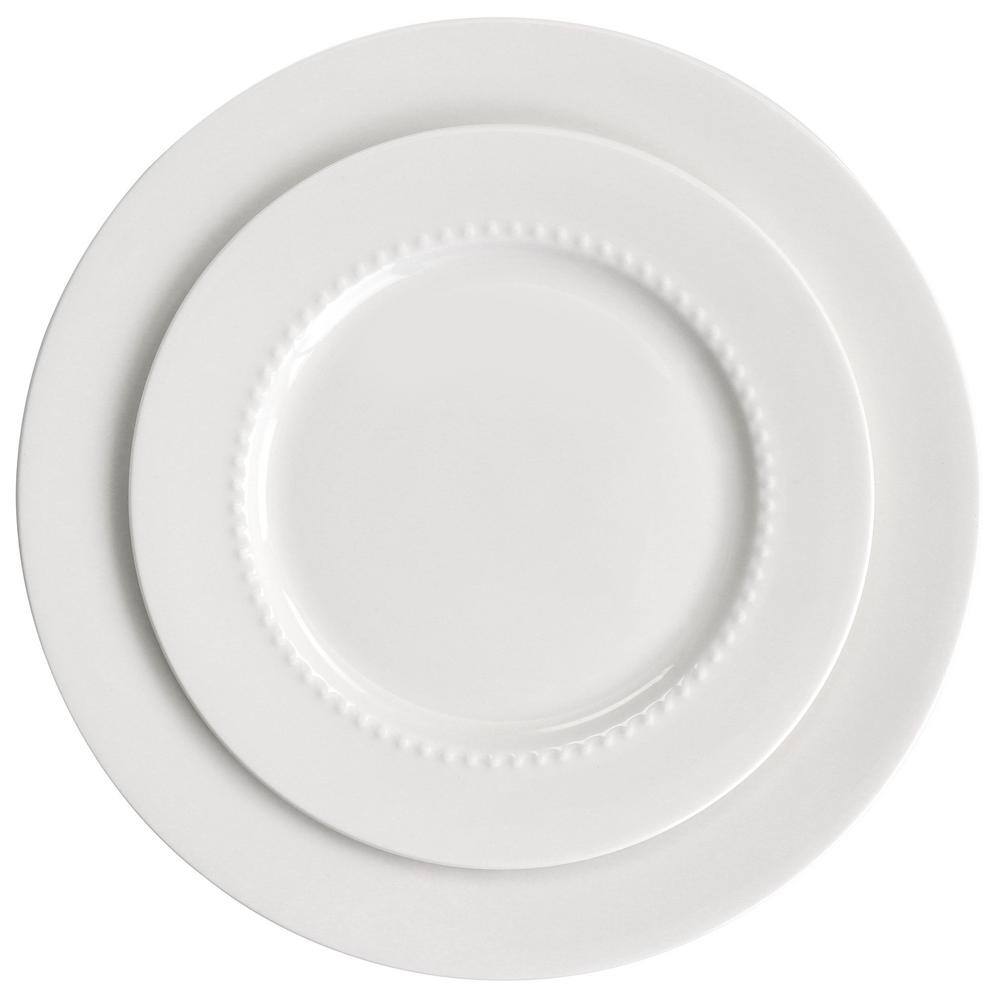 GIBSON ELITE Embossed Bone China 16-Piece Double Bowl Dinnerware Set in White 985118038M