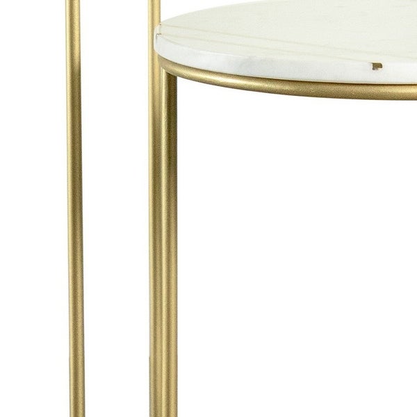 22， 17 Inch Modern 2 Piece Nesting End Table Set， White Marble Top， Gold