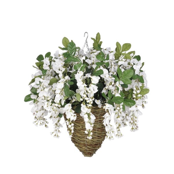 Faux White Wisteria Hanging Basket