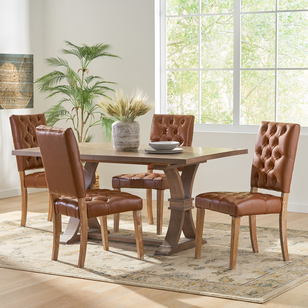 Contemporary Dining Chair  Button Tufted Faux Leather Seat   Farmhouse   Dining Chairs   by Decor Love  Houzz