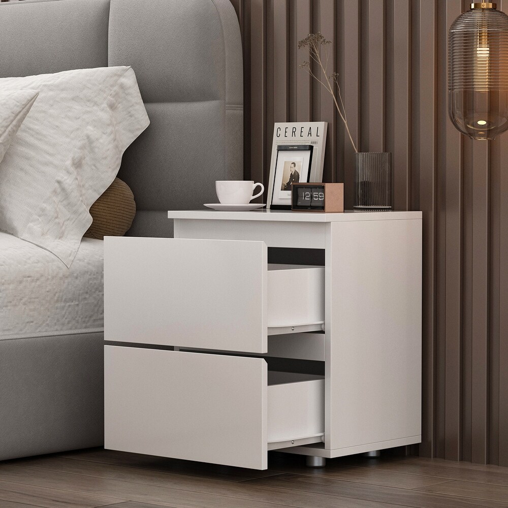 Nightstand Bedside Table Wood 2 Drawer End Table White/Brown