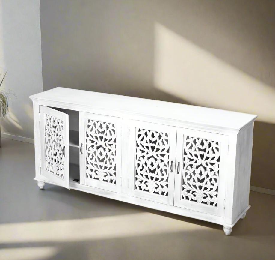 Lunar Carved White Sideboard 80 4-Door