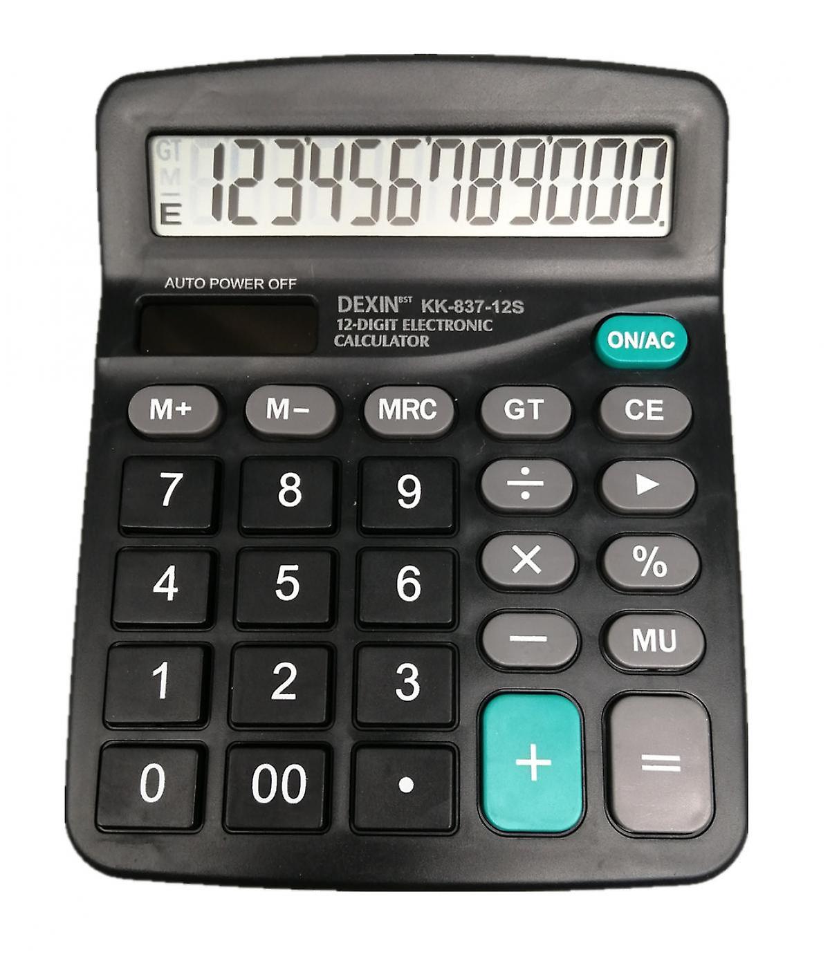 Calculator， 12-bit Solar Battery Dual Power Standard Function Electronic Calculator With Large Lcd Display Office Calculator Black