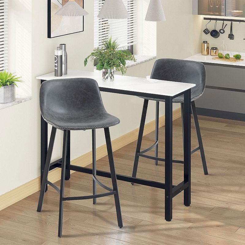 HOMCOM 27.25 Counter Height Bar Stools Set of 2， Industrial Kitchen Stools， Upholstered Armless Bar Chairs with Back， Steel Legs， Grey