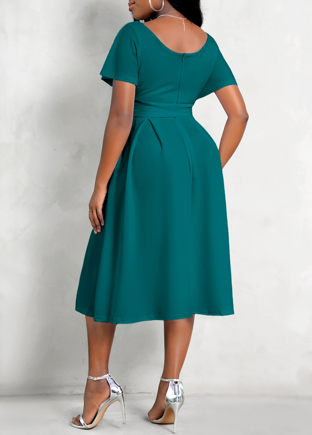 Cross Front Belted Short Sleeve Dress