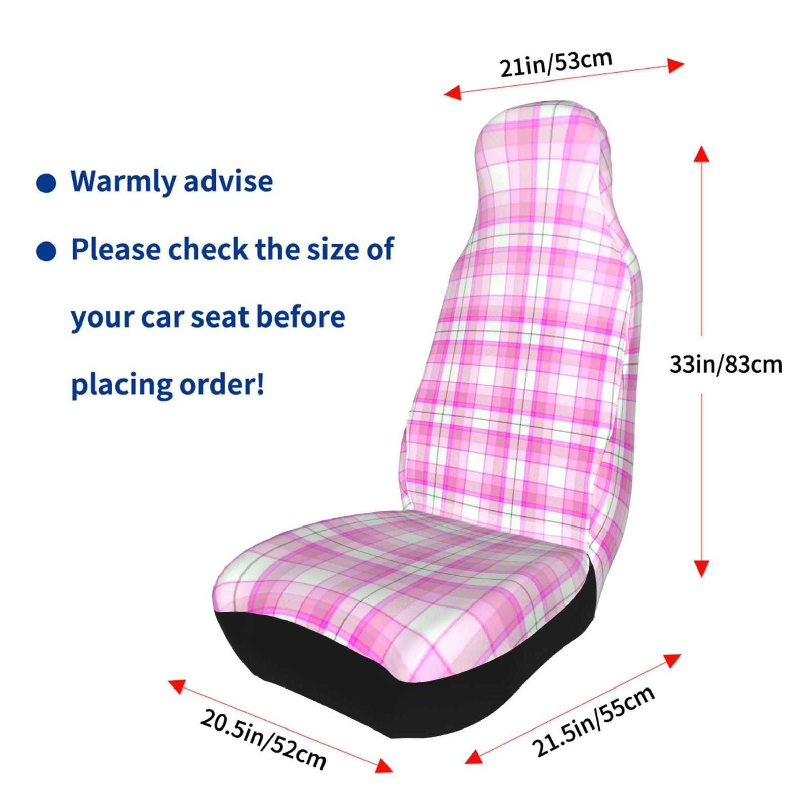 TEQUAN Front Seat Covers， Pink Plaid Texture Pattern 2 Piece Car Seat Cover Fit Most Car SUV Truck Van