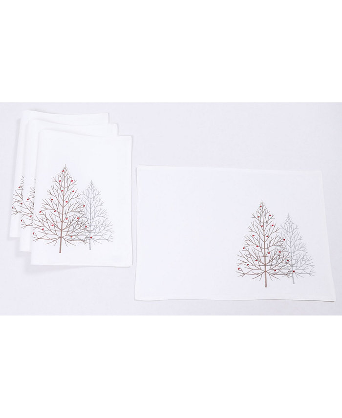 Manor Luxe Festive Trees Embroidered Christmas Placemats 14 x 20 Set of 4